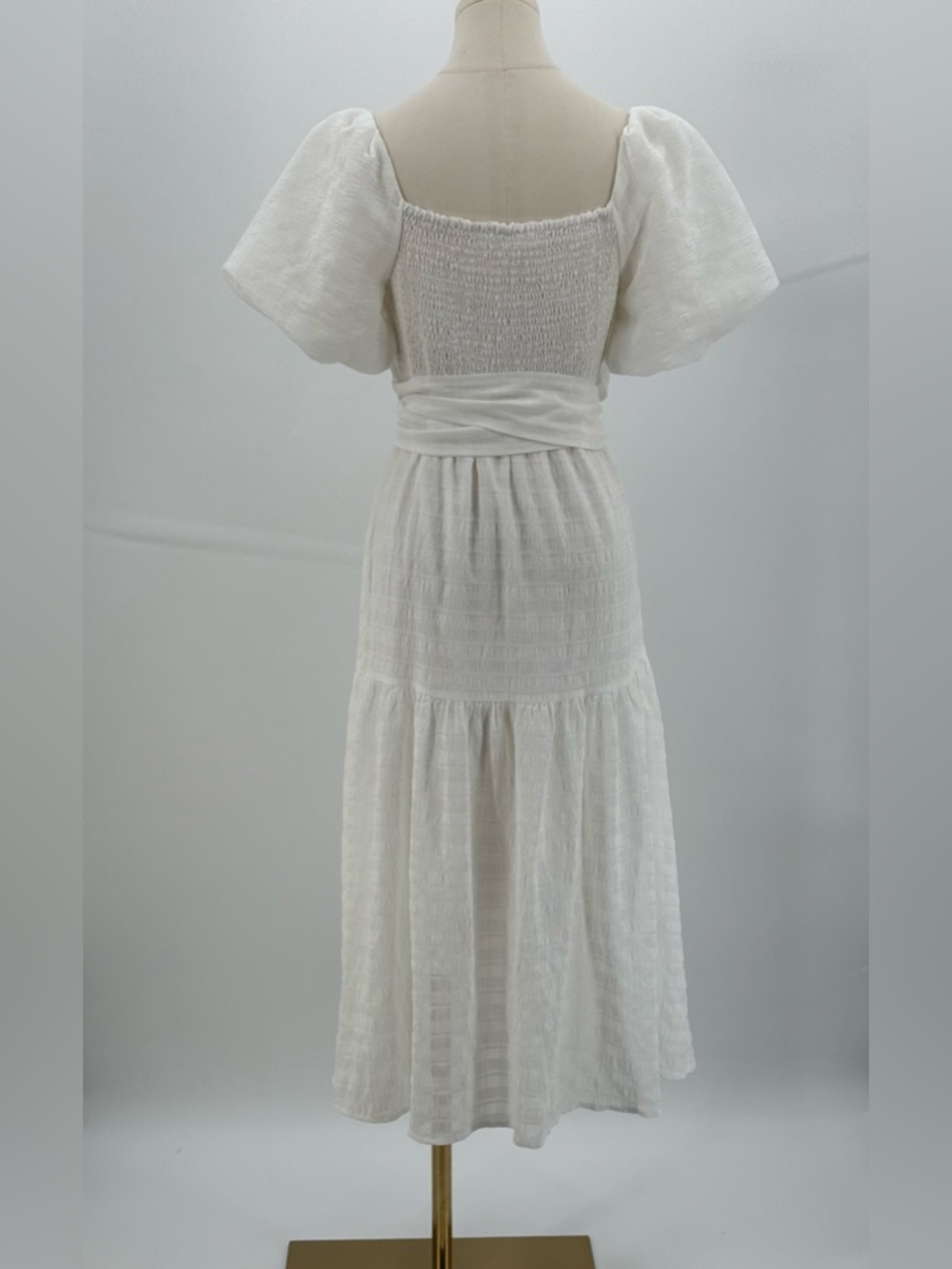 ASTR The Label White Puff Sleeve Midi Romantic Tiered Summer Dress, Square Neck - Picture 10 of 16